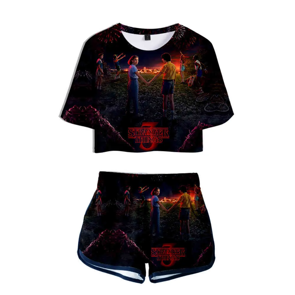 Kpop Stranger Things D Print Two Pieces sets Women Horror TV series Stranger Thing tracksuit Harajuku shorts Clothes X0428