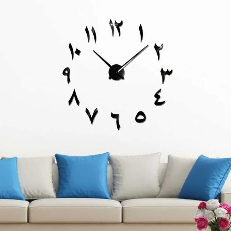 東洋のアラビアのユニークな装飾的な壁掛け時計DIYミラー表面壁のステッカー家のリビングルームの装飾210930