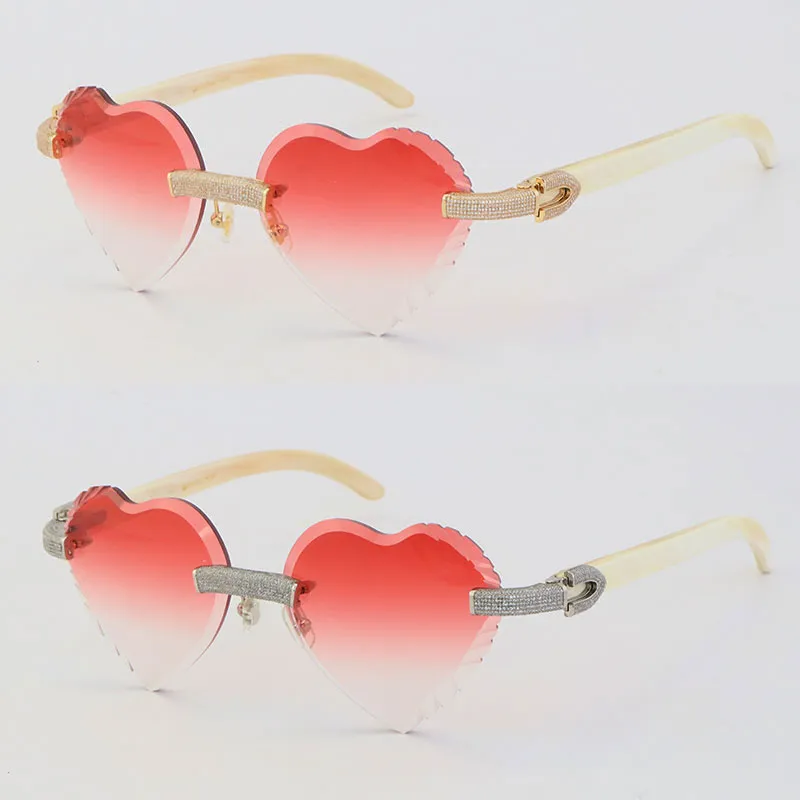 Nouveau métal micro-pavé diamant ensemble lunettes de soleil sans monture femmes hommes blanc à l'intérieur noir corne de buffle lunettes de soleil bois mâle et femelle F345N