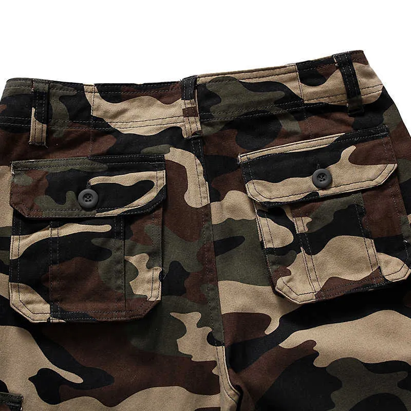 Summer Men's Camouflage Camo Cargo Shorts Casual Cotton Baggy Multi Pocket Army Military Plus Size 44 Breeches Tactical 210716