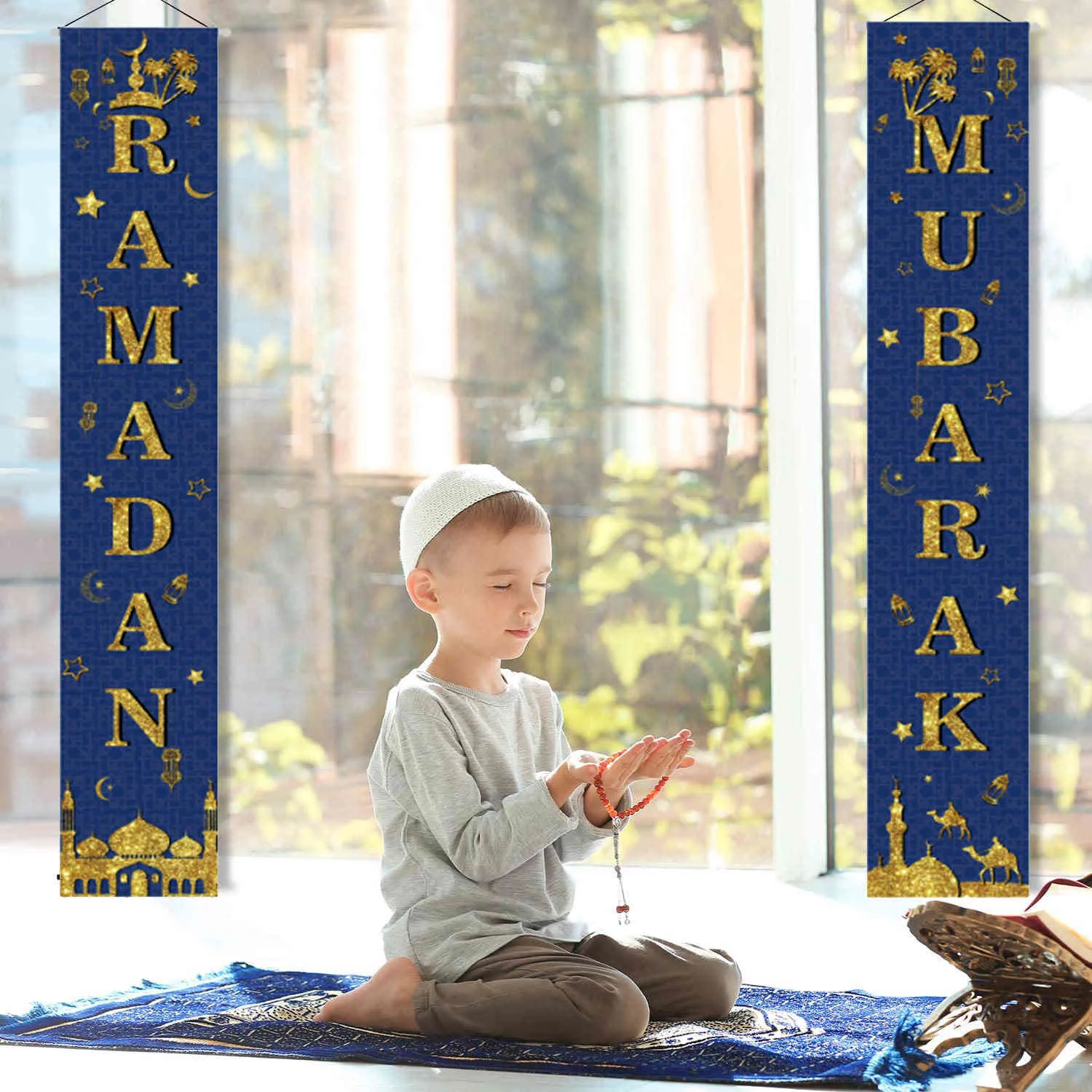 Eid Mubarak Door Ganner Banner wiszący girland flaga muzułmańska islamska eid Ramadan Kareem Reasive Home Decor310L