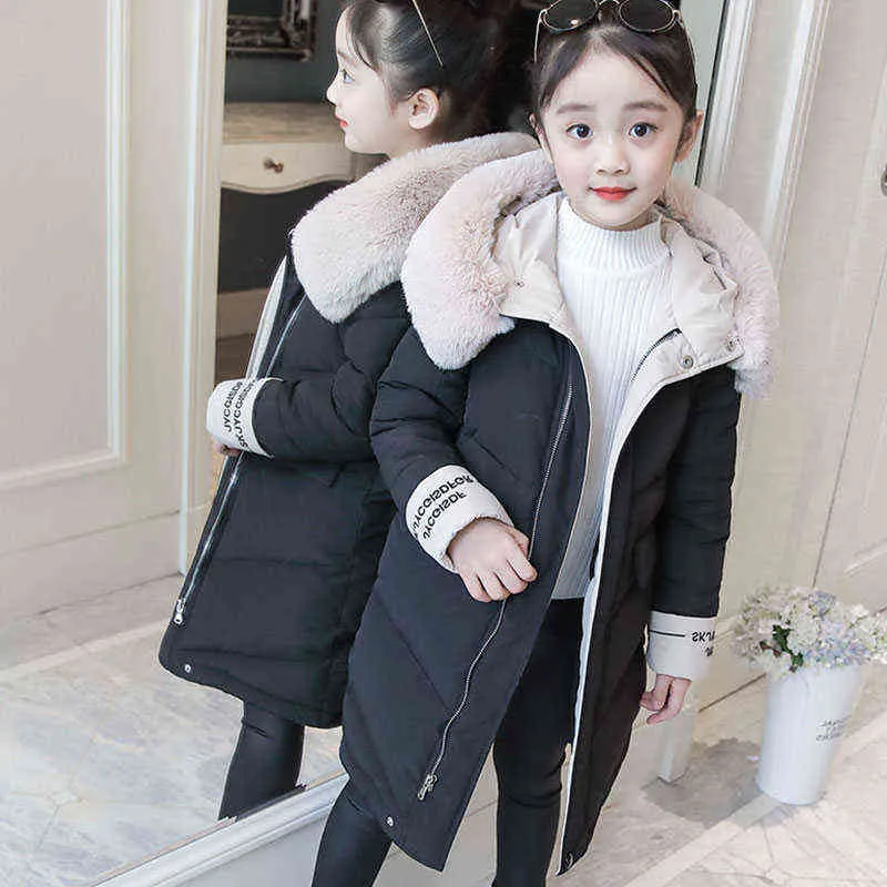 Girls Winter Cotton Jacket Clothes Kids Outerwear Fashion Children Thick Coat Teenage 5 to 14 Year Parkas -30 Degrees 211203