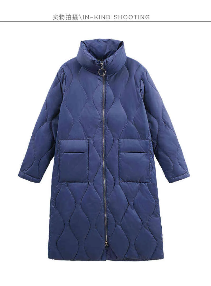 piumino alla moda in stile letterario da donna lungo in piuma d'anatra bianca cappotto invernale sciolto e sottile 211104