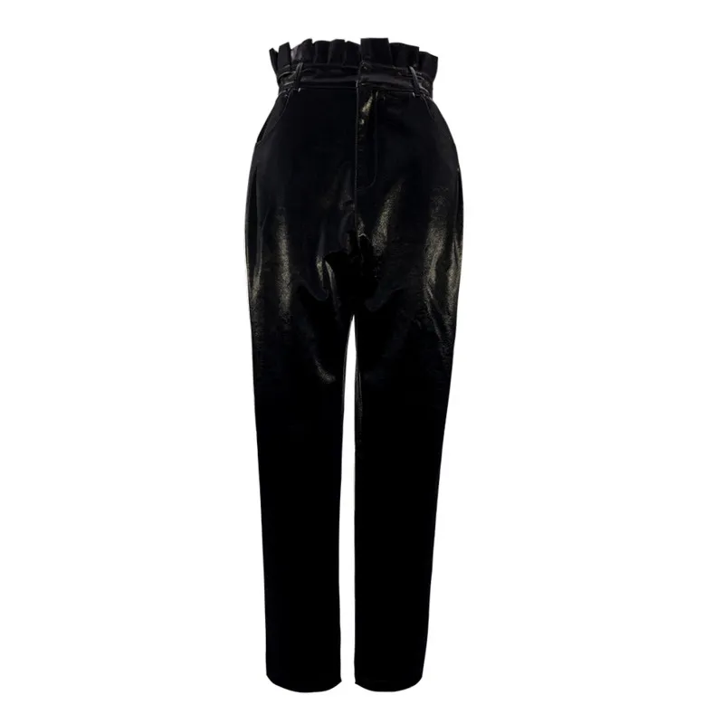 Taille haute plissé solide noir pantalon Leggings mode centre commercial Goth Y2k vêtements Harlan cuir femmes printemps GX211 210421