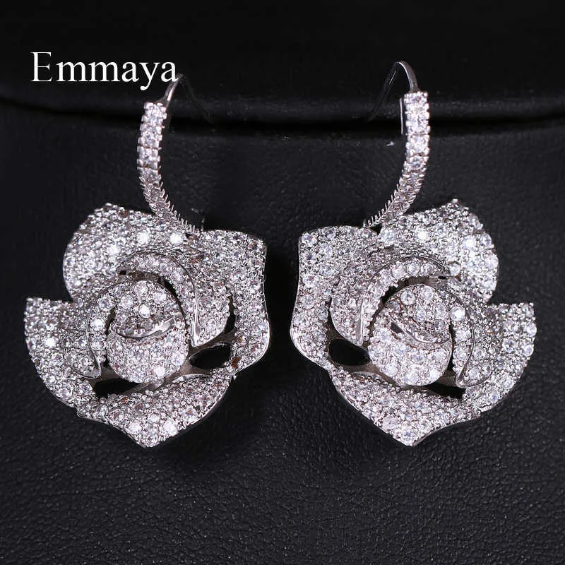 Emmaya attrayant grande fleur apparence argent plaqué r boucle d'oreille zircone pour les femmes et les dames dans l'ornement de dîner 2106185620546