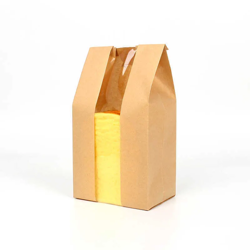 StoBag Kraft Paper With Window Bread Packaging Bags Oil-proof Breakfast Breat Supplies Party Food Toast Clear Celebrate 2106274Y