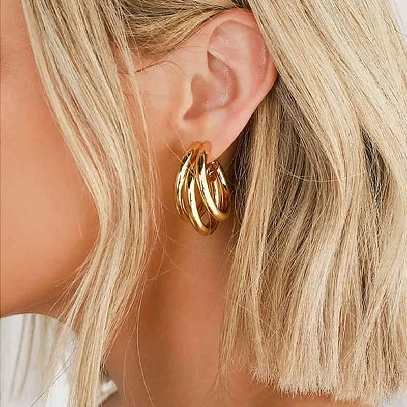 17KM – boucles d'oreilles en chaîne creuse pour femmes, breloques gothiques géométriques en or, Punk, cercle de déclaration, bijoux Brincos