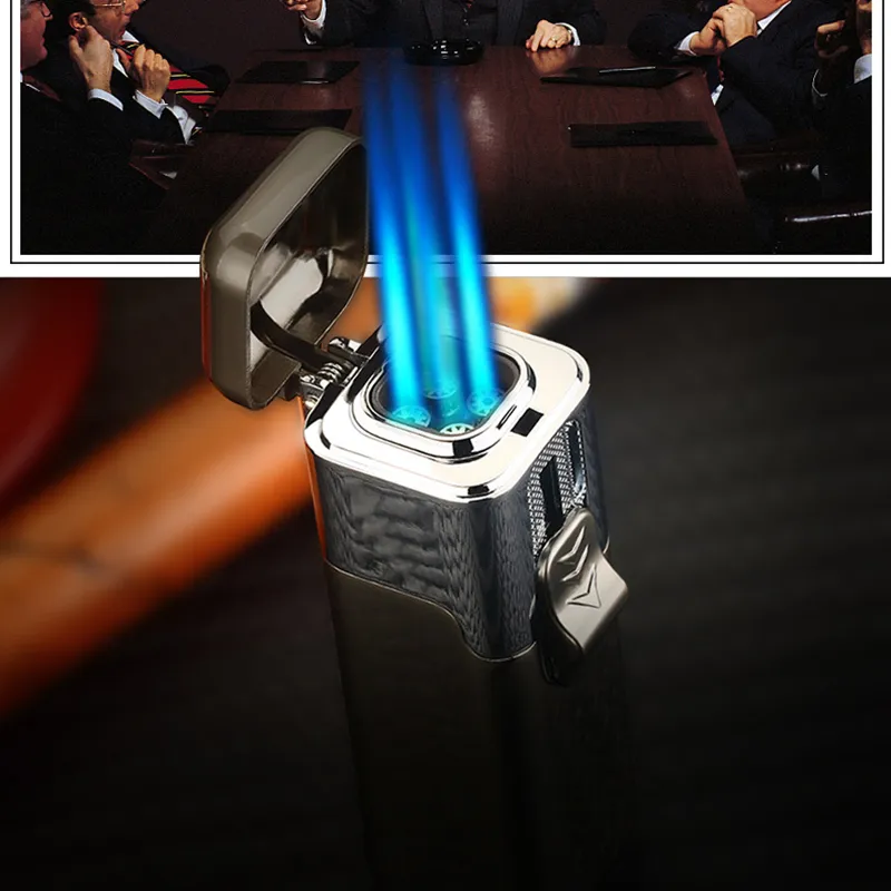 Quadruple Flame Torch Aansteker Outdoor Winddicht Turbine Opblaasbare Butaangas Type Metal Jet Aanstekers voor BBQ Bakken