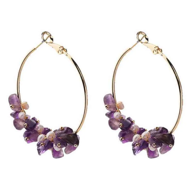 2020 Women Purple Hoop Crystal Natural Stone Pearls Delicate Jewelry Big Bohemia Boho Loop Earrings Girls Party Gift