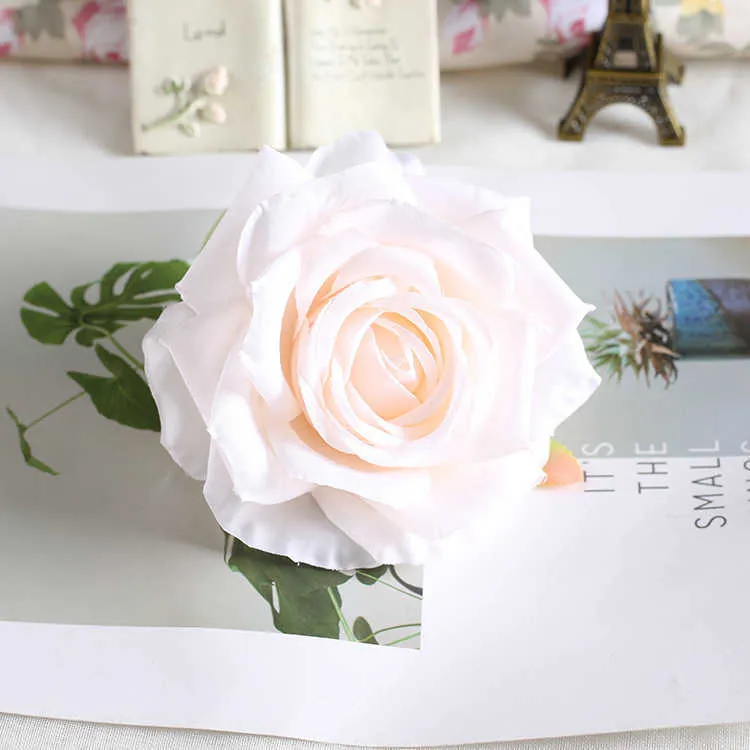 / 12cm grand blanc artificiel rose soie têtes de fleurs bricolage décoration de mariage couronne scrapbooking artisanat fausses fleurs 210624