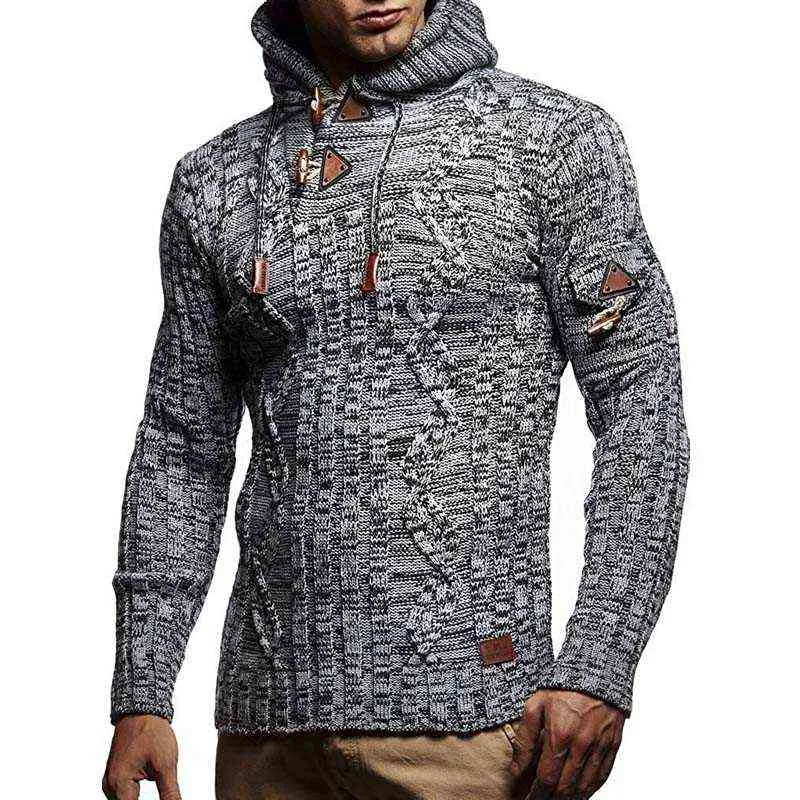 Mens jumpers suéteres outono inverno casual manga longa camisola com capuz homens quentes slim encaixe de malha camisola pulôver homens s-xxxl 211221