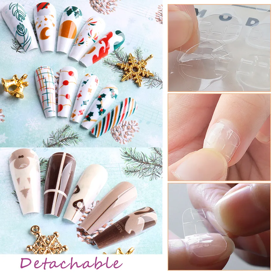 set Faux Ongles Avec Design Noël Halloween Flocon De Neige Longue Ballerine Cercueil Faux Ongles Couverture Complète Conseils Ensemble avec Colle CH195082681