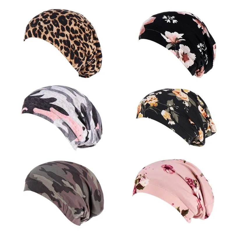 Beanie Skull Caps Q1QA Satijnen gevoerde slaapmuts Bedrukt dubbellaags Slouchy Motorkap Beanie Hair Slap Hat Oliv223475