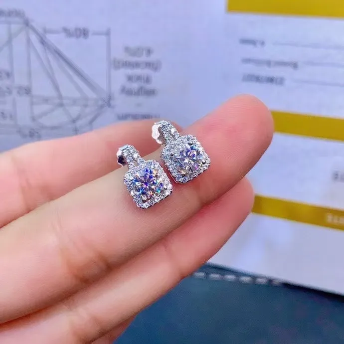 Pendientes de plata de ley 925 con forma cuadrada de diamante moissanita clásico, Color D, VVS, joyería de lujo, Gift290c