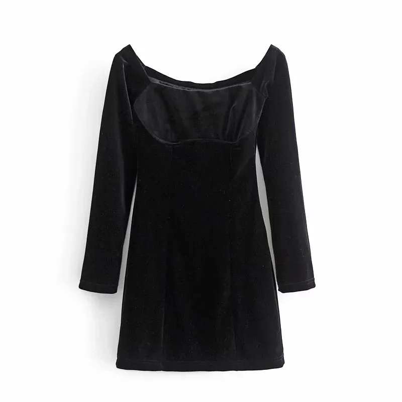 Vintage Black Velvet Off Shoulder Dress Women Long Sleeve Mini Sexy Retro Elegant Ladies Party es 210519