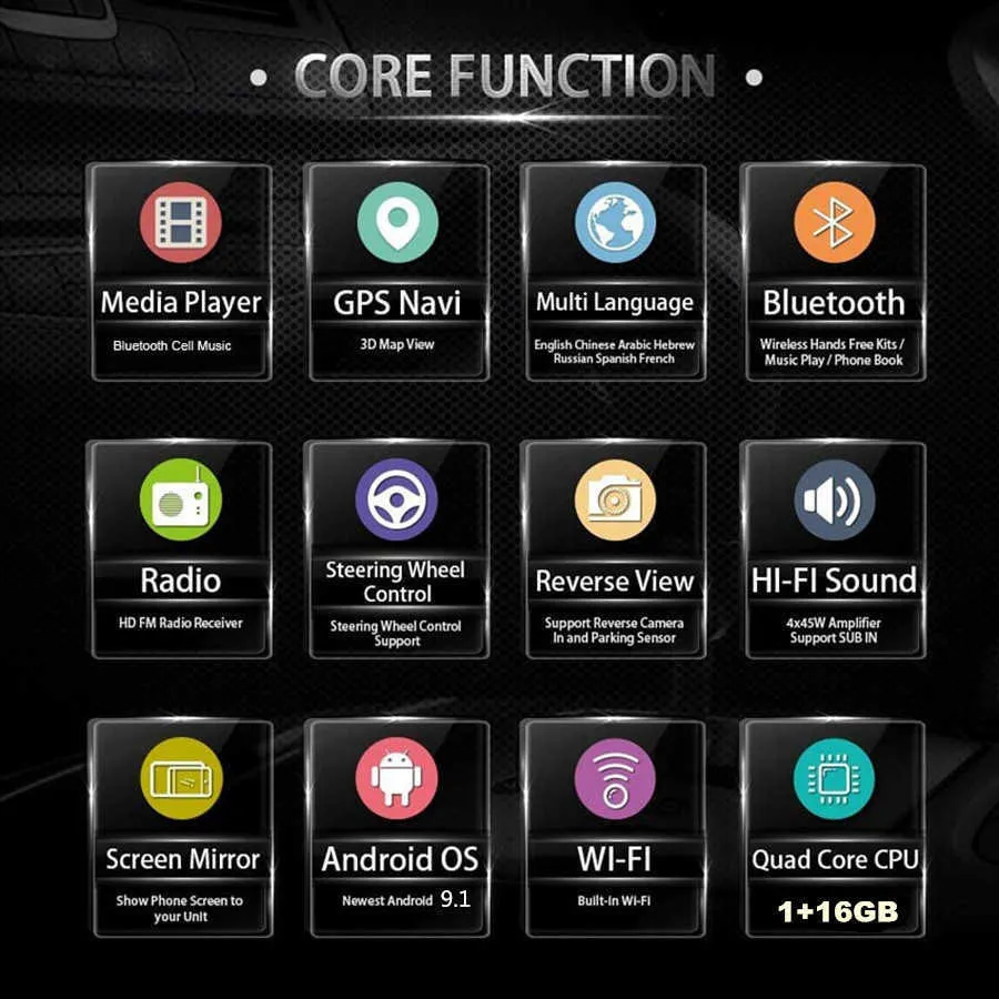 10.1 ''Quad-core 1GB + 16GB Android 9.1 autoradio GPS WIFI BT DAB miroir lien OBD pour Jeep Wrangler 2011-2014