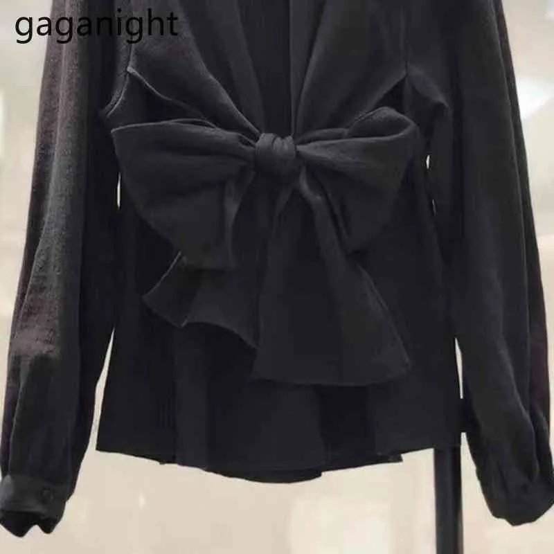 Gaganight Spring Solid Camicie Back Big Bow Sashes Donna Top Manica lunga Moda stile coreano Colletto rovesciato Office Lady 210519