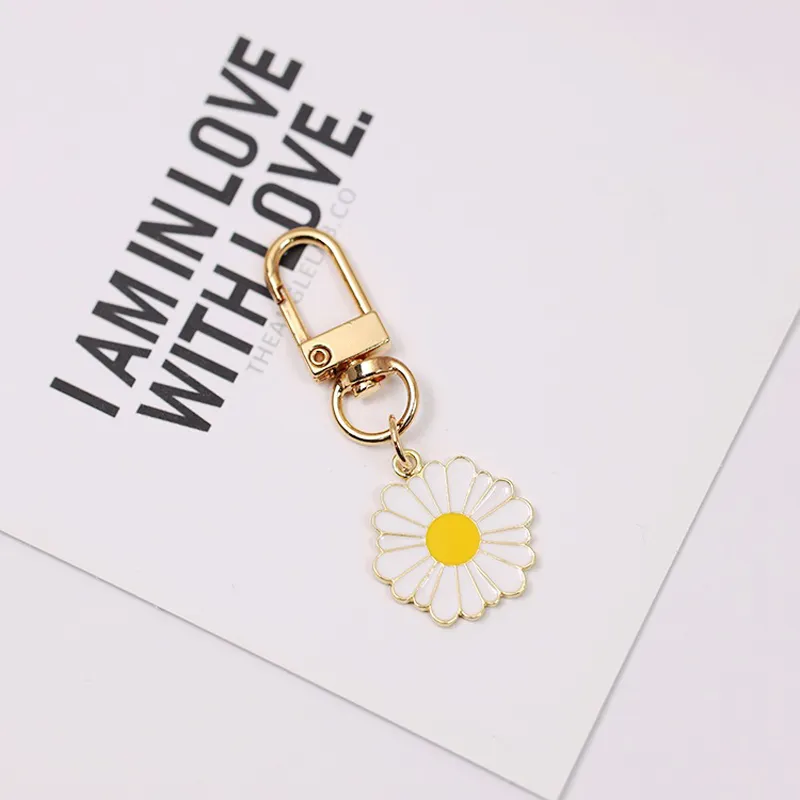 Dayoff Kawaii Yellow White Daisy Flowers chain for Enamel Flower Charm Chain Women Girls Key Ring K154