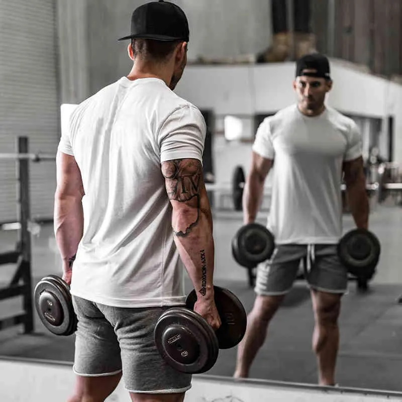 Neue Sommer Streetwear T-shirt Kurzarm T-shirt Männer Marke Gym Muscle Tees Bodybuilding Fitness Männer Tops Baumwolle Singuletts 210421