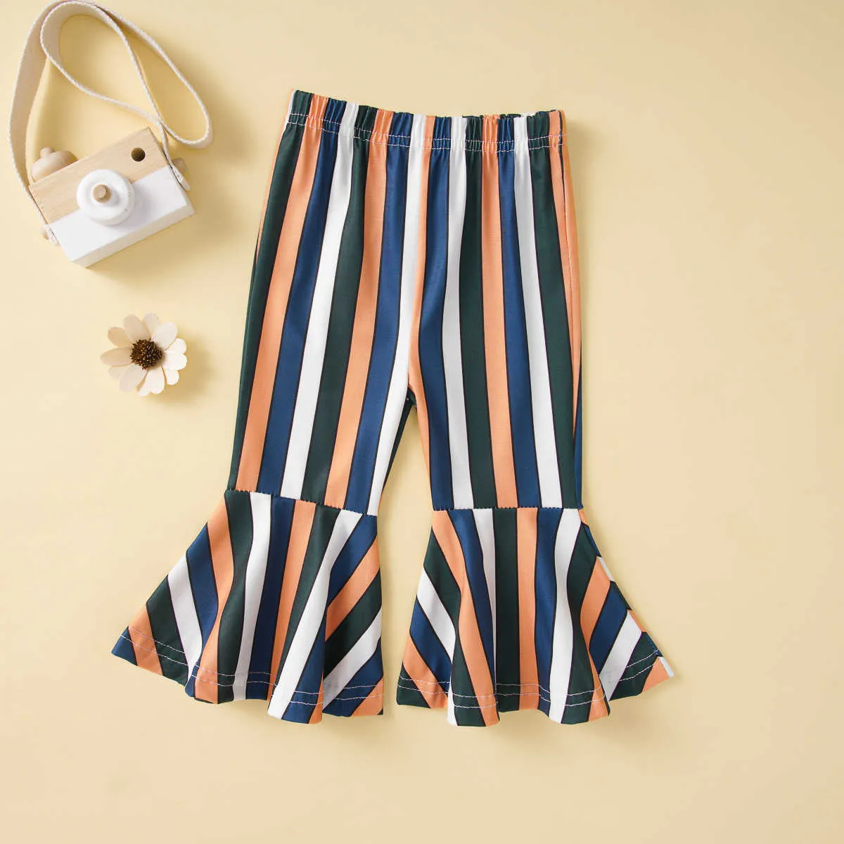 Baby Summer Clothing Infant born Fly-Sleeve Romper+ Striped Flared Pants + Headband Outfits 210611