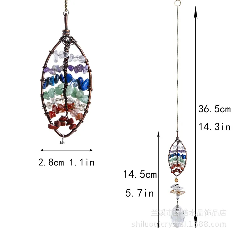 Hanging Crystal Suncatcher Life Tree Stone Beads Prism Pendant Rainbow Maker Drops Hang for Window, Home Decor, Car Charms