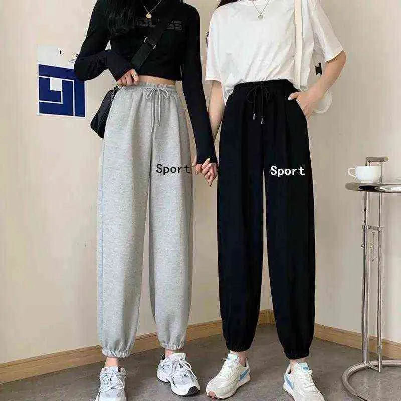 Automne hiver coréen lâche pantalons de survêtement femmes nouvelle taille haute broderie joggers pantalons sport décontracté femme plus taille pantalon Y211115