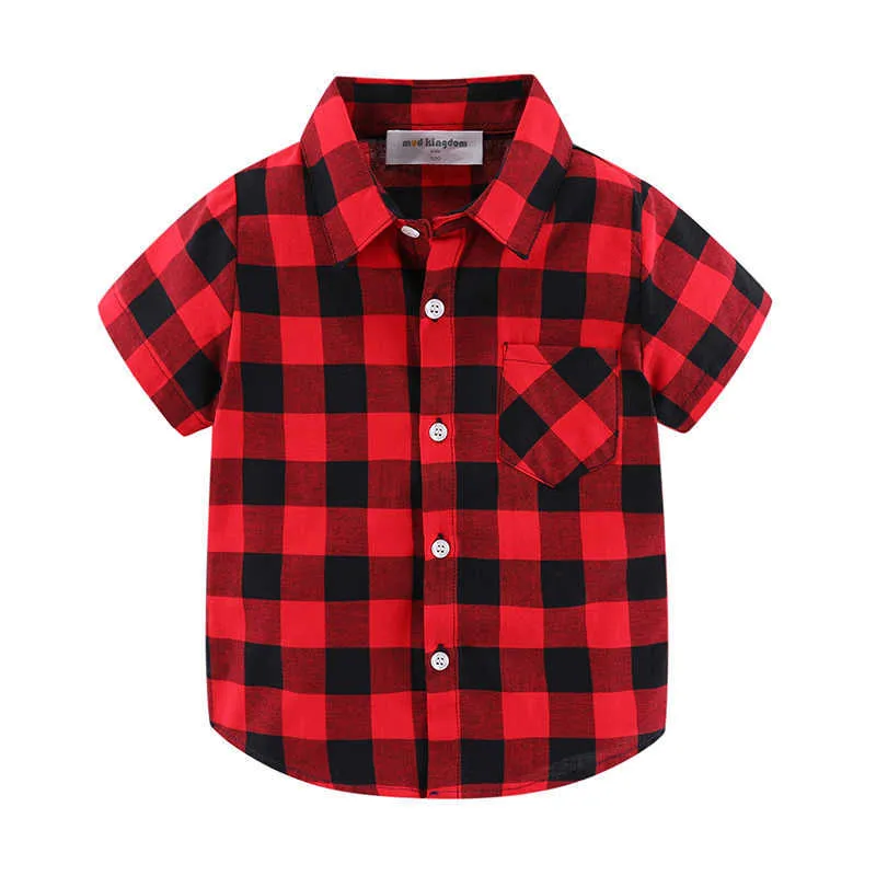 Mudkingdom Summer Boys Plaid Shirt Button Down Short Sleeve Dress for Big Tops Colorful Kids Clothes 210615