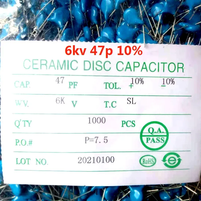 Condensateurs en céramique haute tension 6KV 47PF, 25 pièces, pieds à partir de 7.5MM