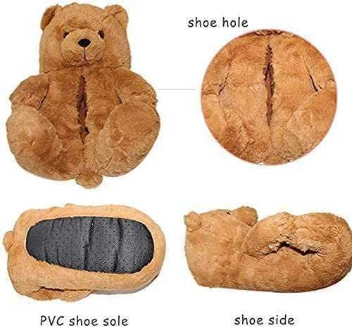Voet warmer pluche teddybeer cartoon slippers voor vrouwen/meisje huis indoor zachte anti-slip faux fur schattige warme schoenen y0902