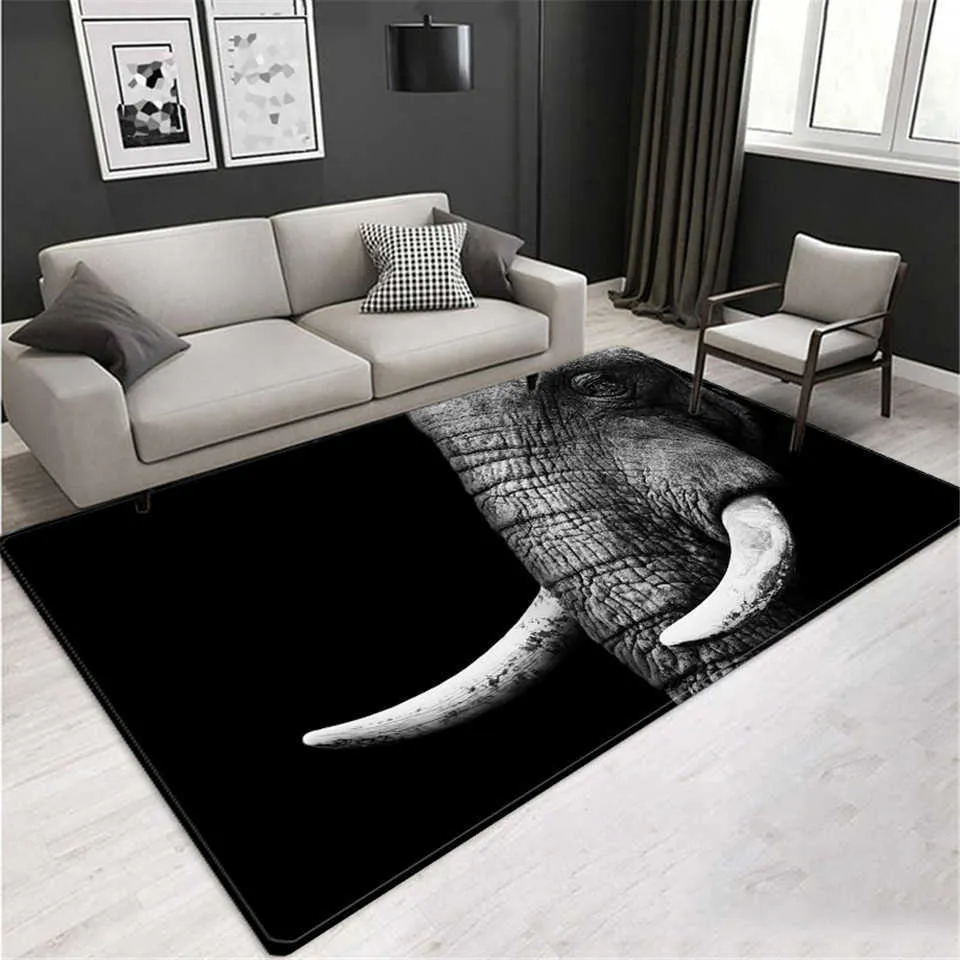 Elephant 3D Maty na podłogę Duży Dywanik Dywan Salon Nordic Luksusowy Styl Black Home Decor Sypialnia Rug 210626