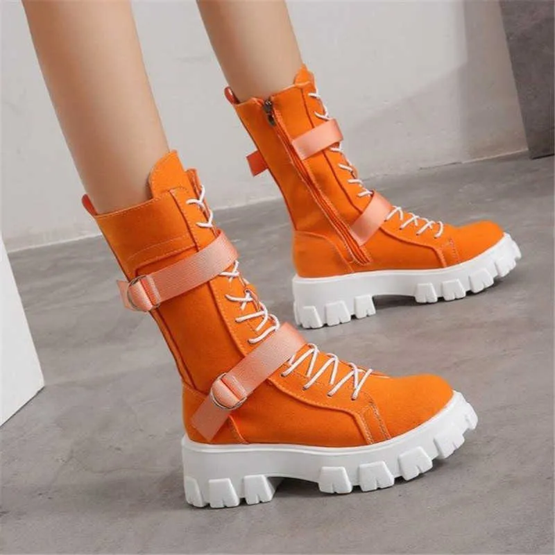 2020 femmes mi-mollet bottes automne hiver Punk en cuir véritable femmes fermeture éclair croisée équitation talons hauts chaussures femme Y0910