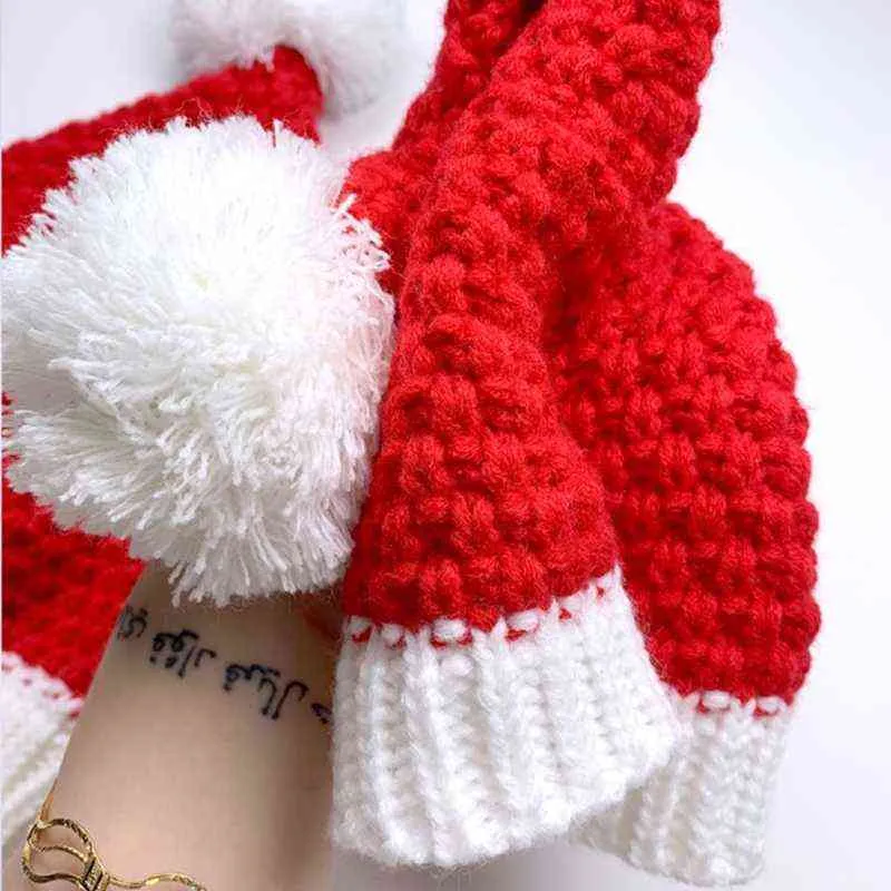 크리스마스 니트 산타 모자 유니섹스 편안한 클래식 빨간색과 흰색 성인과 아이 크리스마스 모자 크리스마스 휴일 파티 Y21111