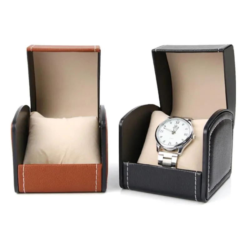 Présentoir de montre en cuir Pu, boîte avec coussin, bouteilles de rangement de bijoux cadeaux à grille unique, Jars301Z