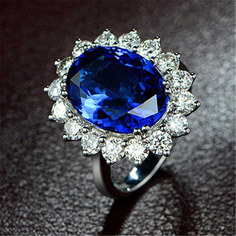 Damenringe Kristall-Prinzessin-blauer Ring mit verstellbarem Öffnungsstein, blaues Band im Lady-Cluster-Stil