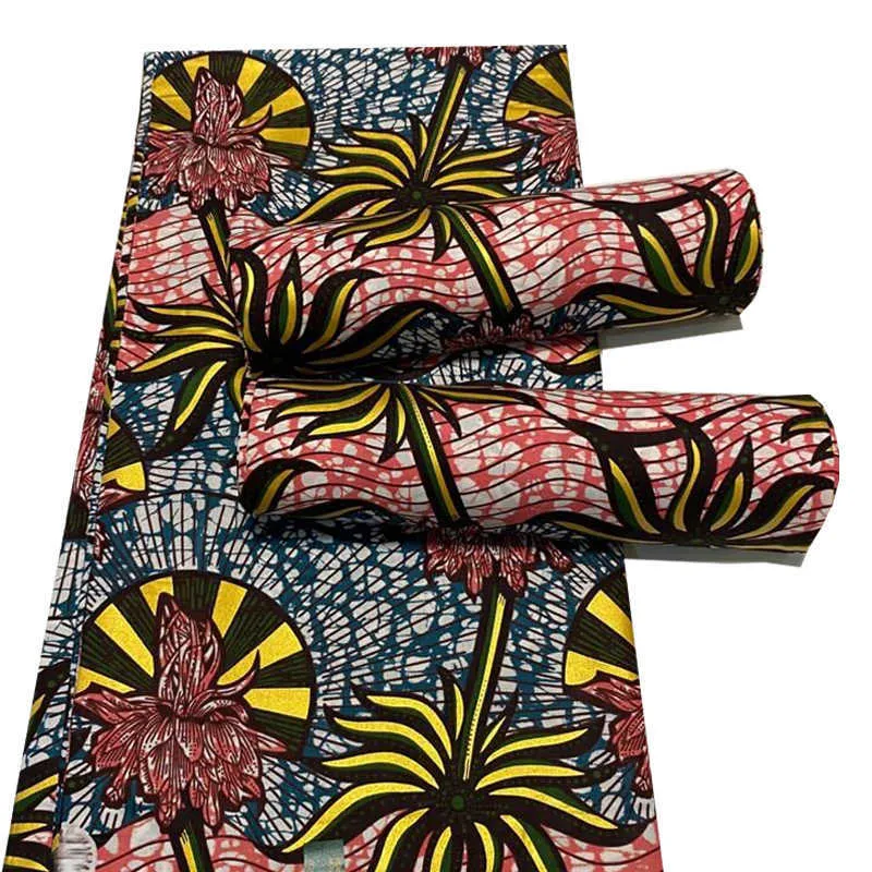 100 % Baumwolle Top Golden Powder Prints Echtwachs Afrikanischer Stoff Neueste Designer Nähen Hochzeitskleid Tissu Herstellung Handwerk Lendenschurz 210702