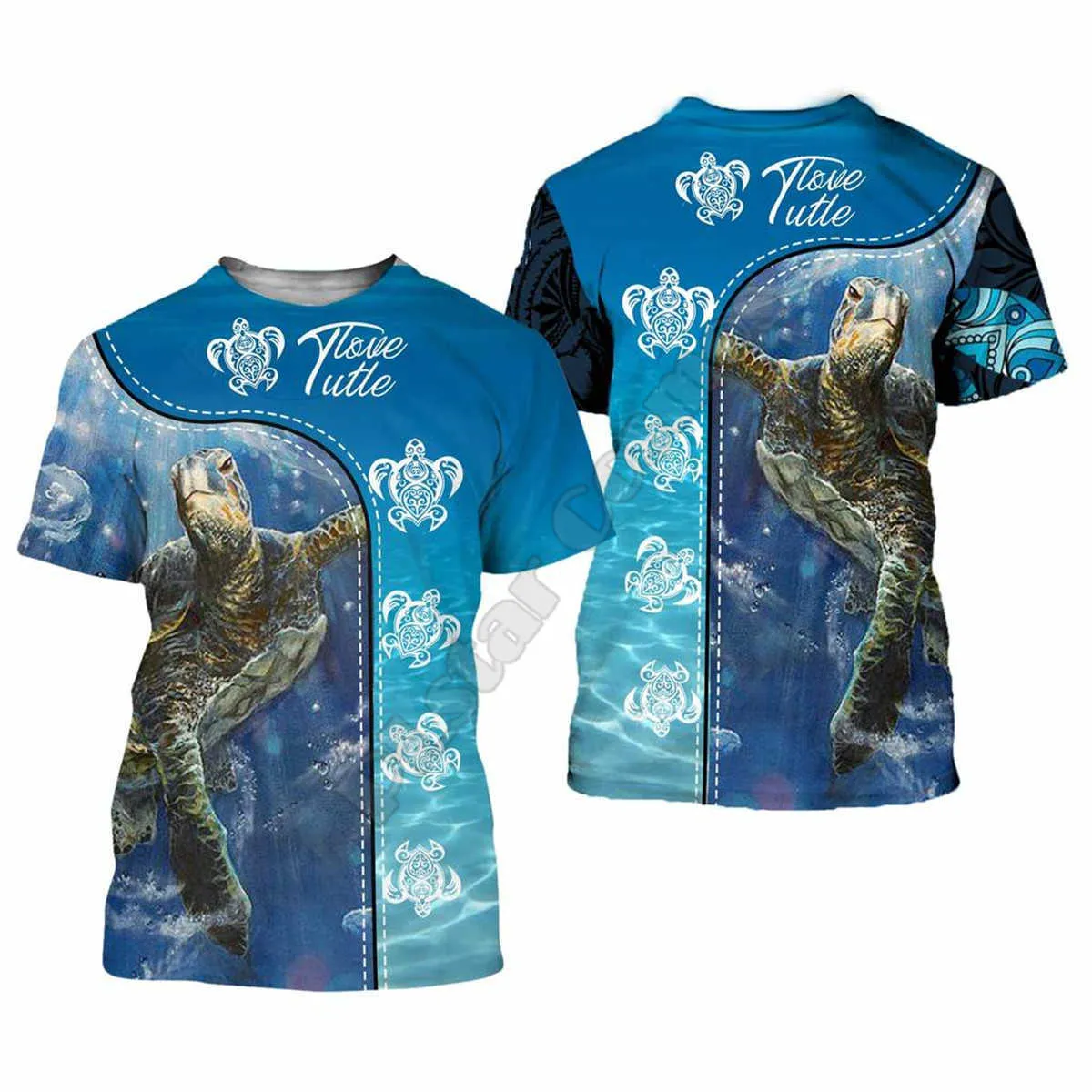 Amazing Polynesian Sea Turtle TattooHibiscus hajuku Mode 3D Tryckta Shorts Sleeves T-shirts Män / Kvinnor Toppar 210629