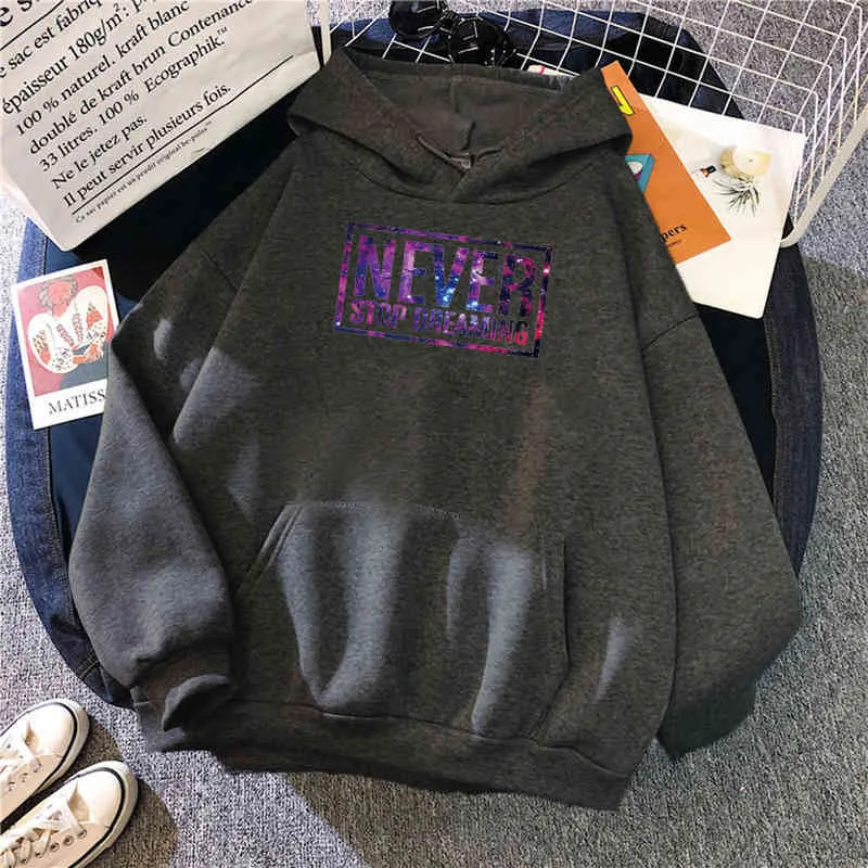 Nouveau Nevers Arrêtez de Rêver Lettres Impression Mâle Hoodies Épais Confortable Sportwear Chaud Casual Hommes Sweat À Capuche Surdimensionné Doux À Capuche H1218