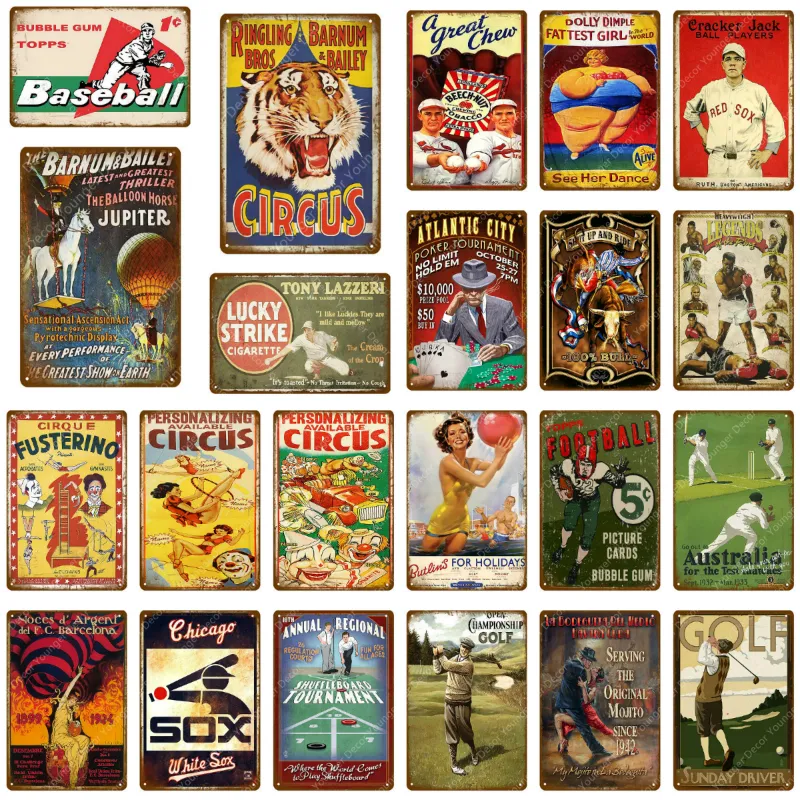 Sportowe metalowe znaki blaszane Baseball Golf Football Plakat Vintage Circus Metal Pube Pub Bar Gym Dekoracyjny dekoracje płytki domowej 973176508678