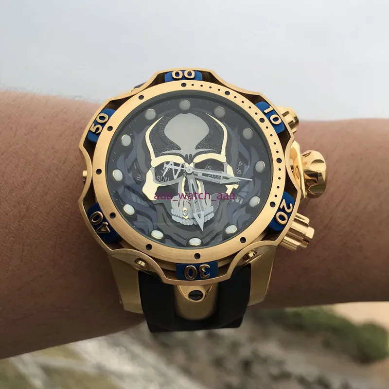 Ongeslagen Gen III Skull Zwart Stalen Chronograaf Japans uurwerk 52 mm Horloge Nieuwe Klok Gifts217O