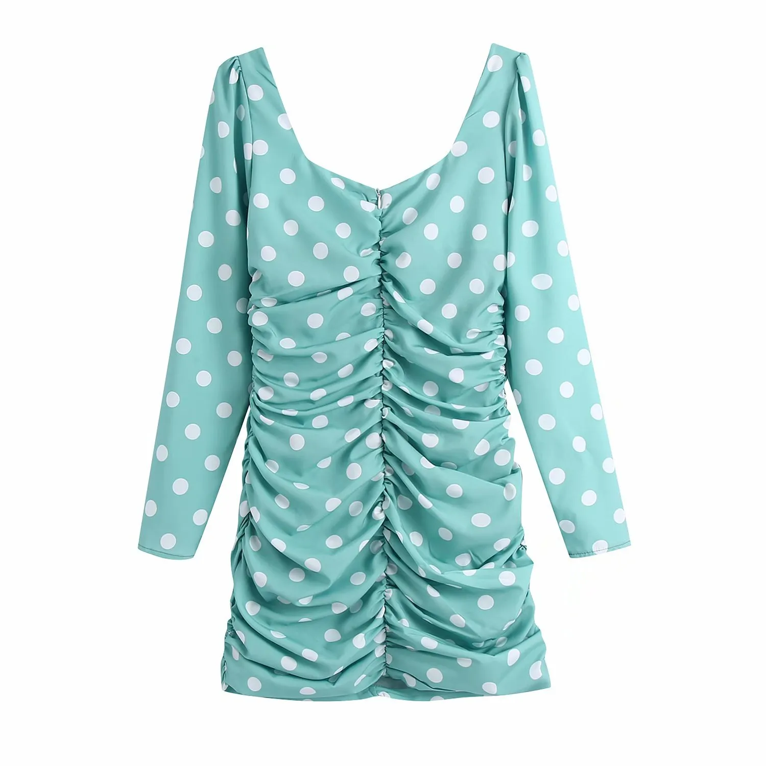 Sweet Women Sky Blue Polka Dot Dress Fashion Ladies V-Neck Draped Elegant Female Chic Slim Mini es Sexy Girl 210427