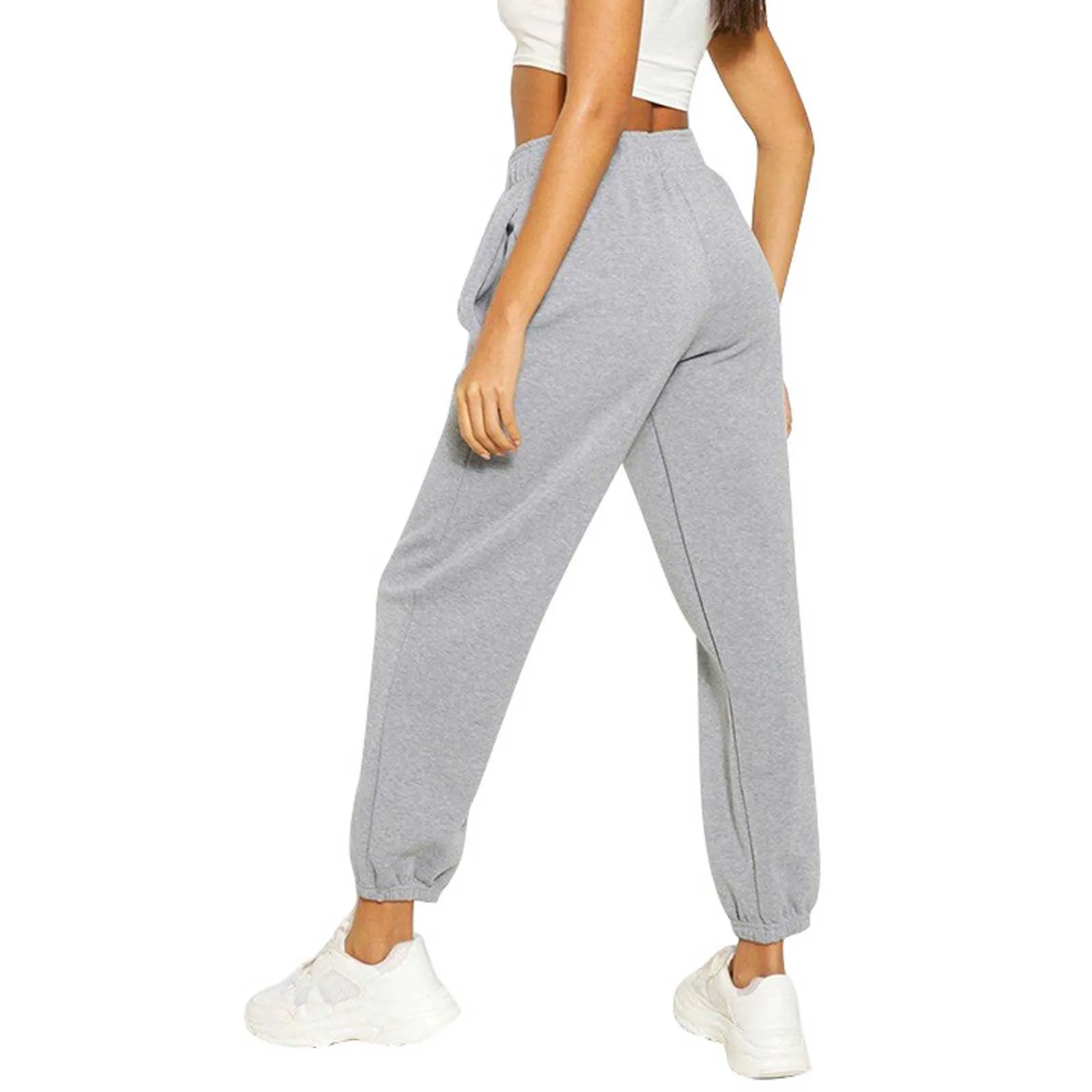 Women Pants Solid Loose Sweatpant High Quality Elastic Waist Trousers Womens Simple Leisure All-match Leisure Trousers#f30 Q0801