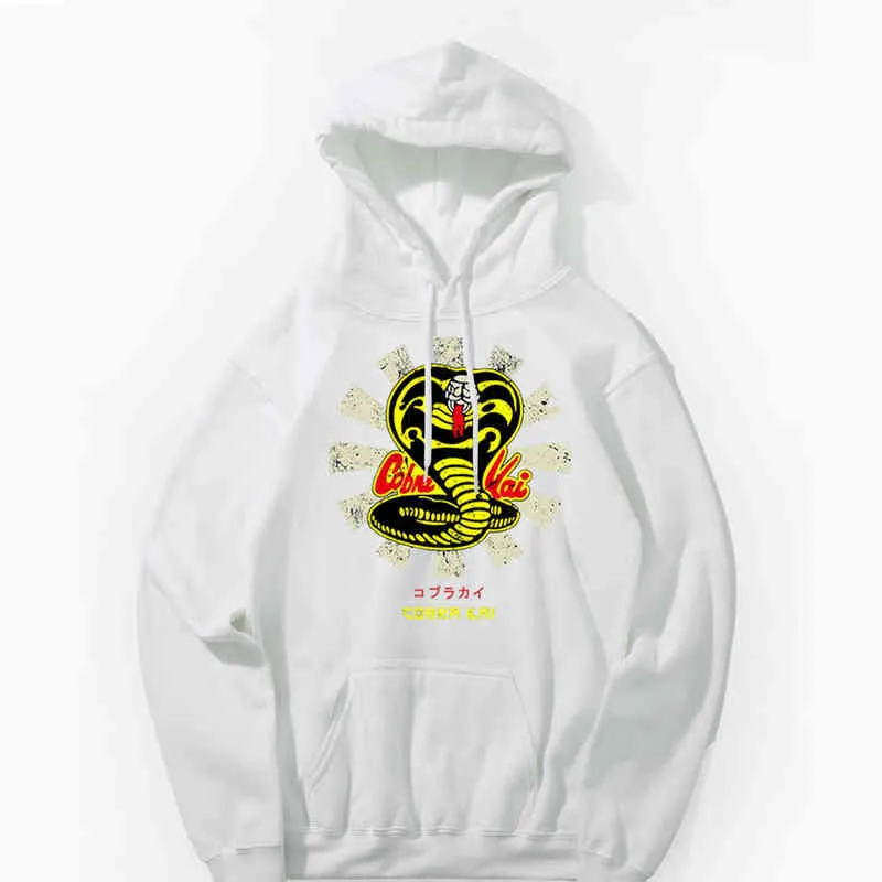 Cobra Kai Hoodies Strike First Strike Hård på barmhärtighet Höst Vinter Hoodies Pullovers Men Sweatshirt Hooded Karate Kid Crewneck H1227