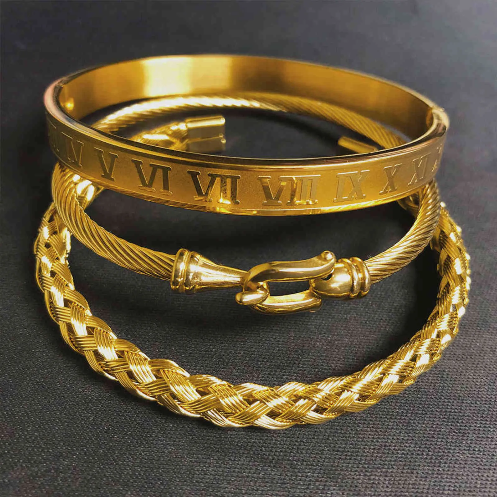 / set Royal Roman Bracelets Bangles Kabel Tråd Kärlek För Män Rostfritt Stål Pulseiras Smycken Tillbehör 211124