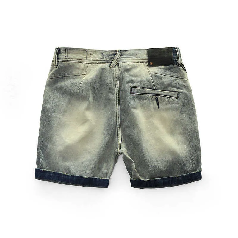 Hombres verano moda Japón estilo vintage algodón denim pantalones cortos masculino casual cintura media color sólido lavado streetwear jean 210716