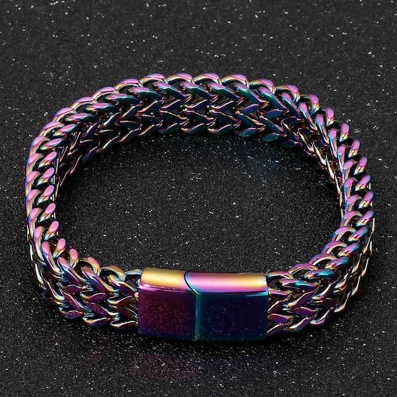 Pulseras de cadena de doble hilera de 12MM para hombre, pulsera de acero inoxidable de es 2021 para hombre, asas de llegada con cierre magnético de 18/20/22CM