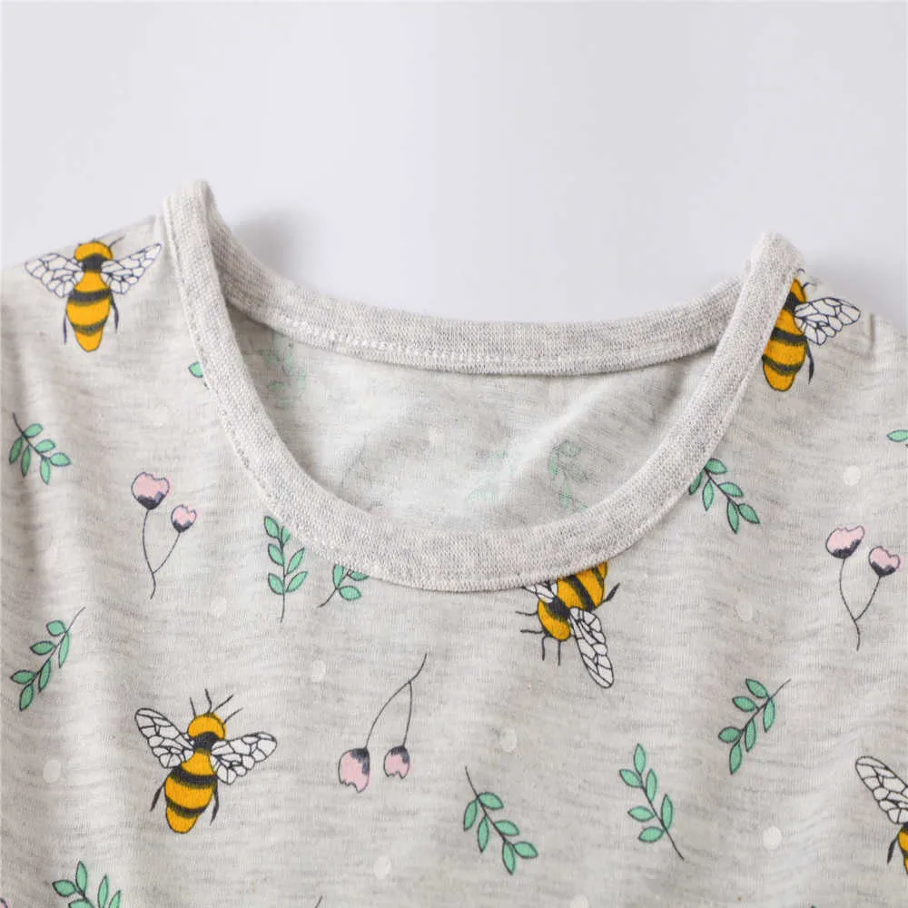 Jumping Meters 3-12T Arrival bee Print Princess Dress for Party Costume Cotton Long Sleeve Baby Girls Autumn 210529