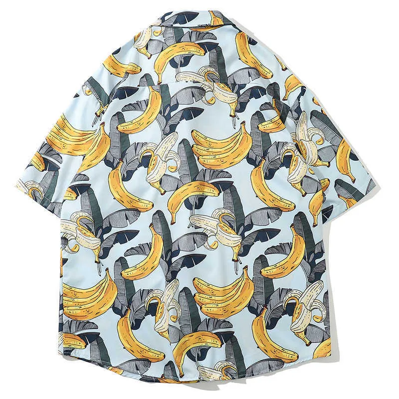 Camisa havaiana masculina Banana folha impressão marca solta praia desgaste luz camisas de manga curta homens tops 210527
