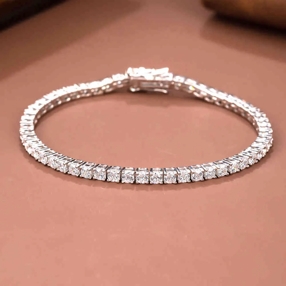 リアル925クラシック15-21cmテニスブレスレットジュエリー2mm 3mm 4mm 5a Zironia Eternal Wedding Luxury Sterling Silver Bracelet288s