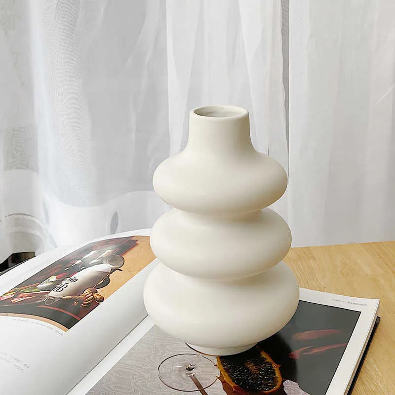 カットライフノルディックホワイト幾何学的セラミックフラワー花瓶装飾ホームオフィスリビングルーム植物花瓶の結婚式の取り決めテーブルの花瓶210623