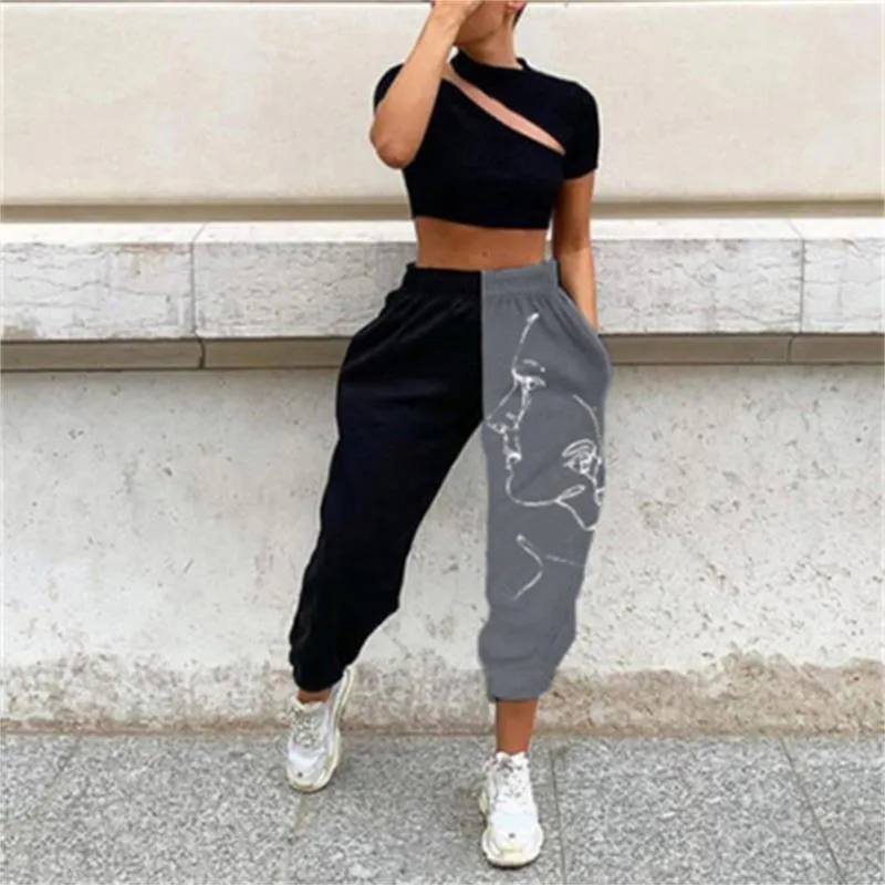 Produto Cool Girl Streetwear Imprimir Mulheres Calças Activewear Calças Clássicas Drape Jogger Legging Sweatpants Atacado 210525